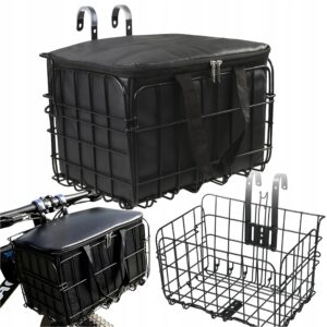 KOSZYK ROWEROWY NA KIEROWNICĘ METALOWY Z CZARNĄ OSŁONĄ SKŁADANY SOLIDNY